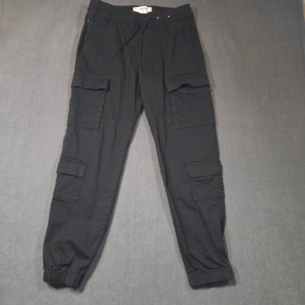 Hollister Cargo Jogger Pants Mens Small Black Elastic Waist Utility Trousers